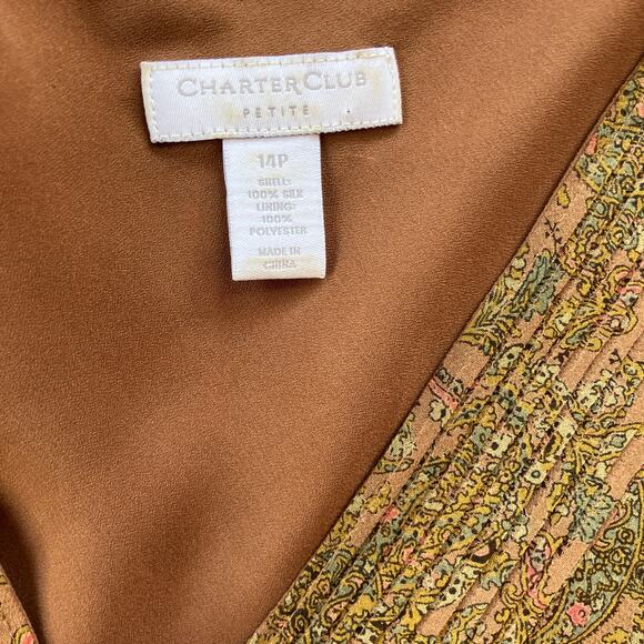 Charter Club Y2K Silk Paisley Print V-Neck Blouse Size 14P - Picture 5 of 6